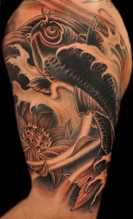 Black and Gray Koi Fish Tattoo by Audi: TattooNOW